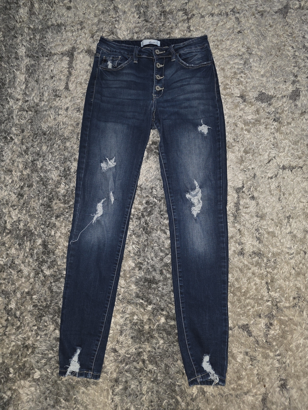 Kancan Dark Blue Distressed High-Rise Skinny Jeans